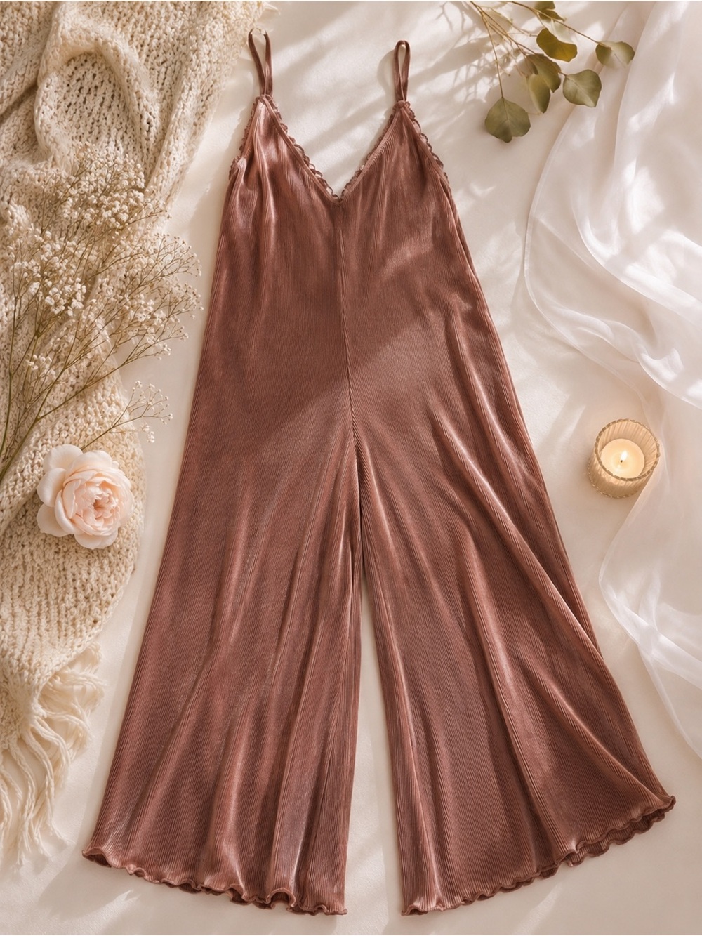 Out from Under Pleated Boho Jumpsuit Small